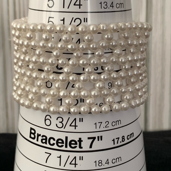 🔴Faux Pearl Lariat Necklace and Mesh Stretch Bracelet Set - Picture 4 of 5